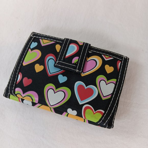 Tracker Hearts Graphic Wallet Colorful Fabric Unisex NWOT - Picture 4 of 14